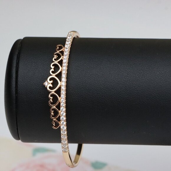 Rose Gold Bangle with Heart & Stone Accent, XPBL0414 - Picture 8 of 11